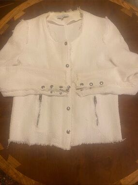 IRO Distressed Cream Bouclé  Jacket with Silver Hardware 40